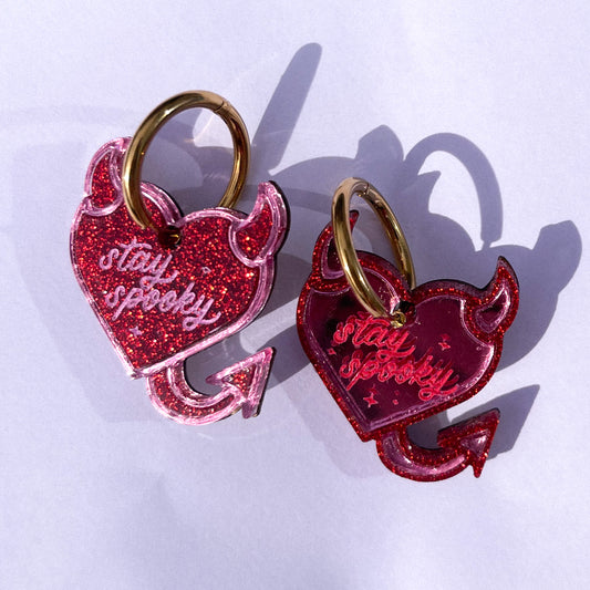 Stay Spooky Devil Heart Hoop Earrings