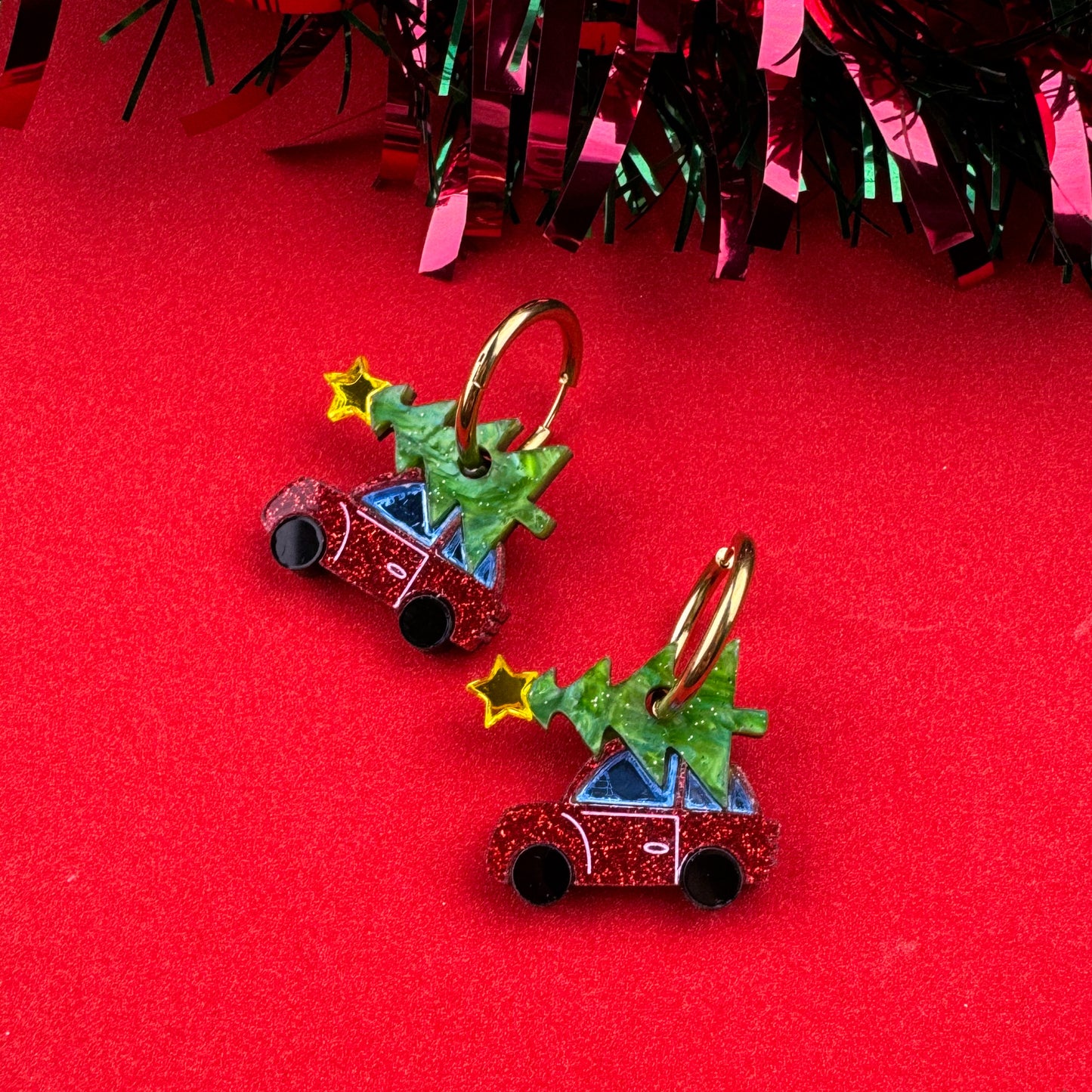 Christmas Tree Car Hoop Earrings