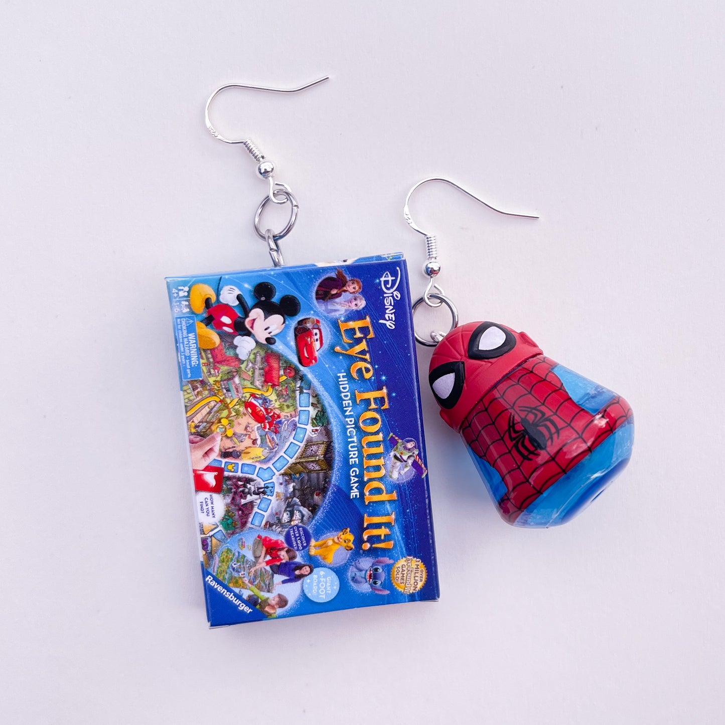 Eye Found It! Board Game and Spider-Man Water Bottle Earrings