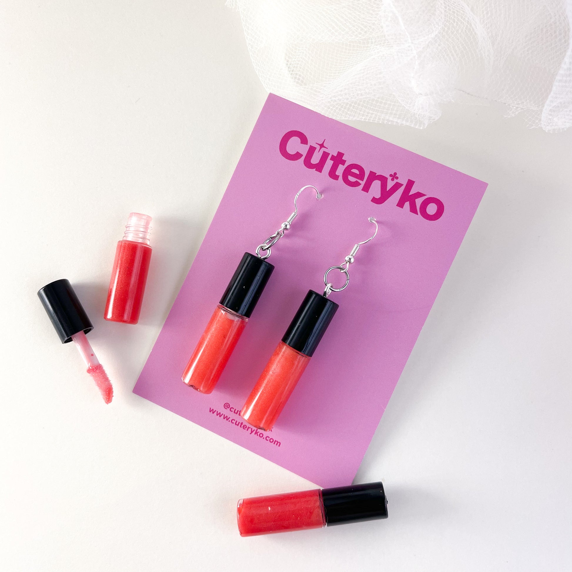 Lip Gloss Earrings - Coral - Cuteryko