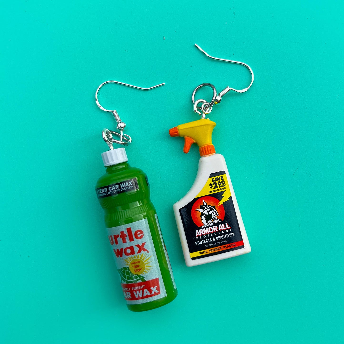 Retro Turtle Wax and Armor All Spray Earrings