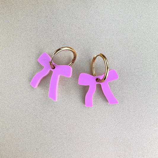 Pink Bow Hoop Earrings