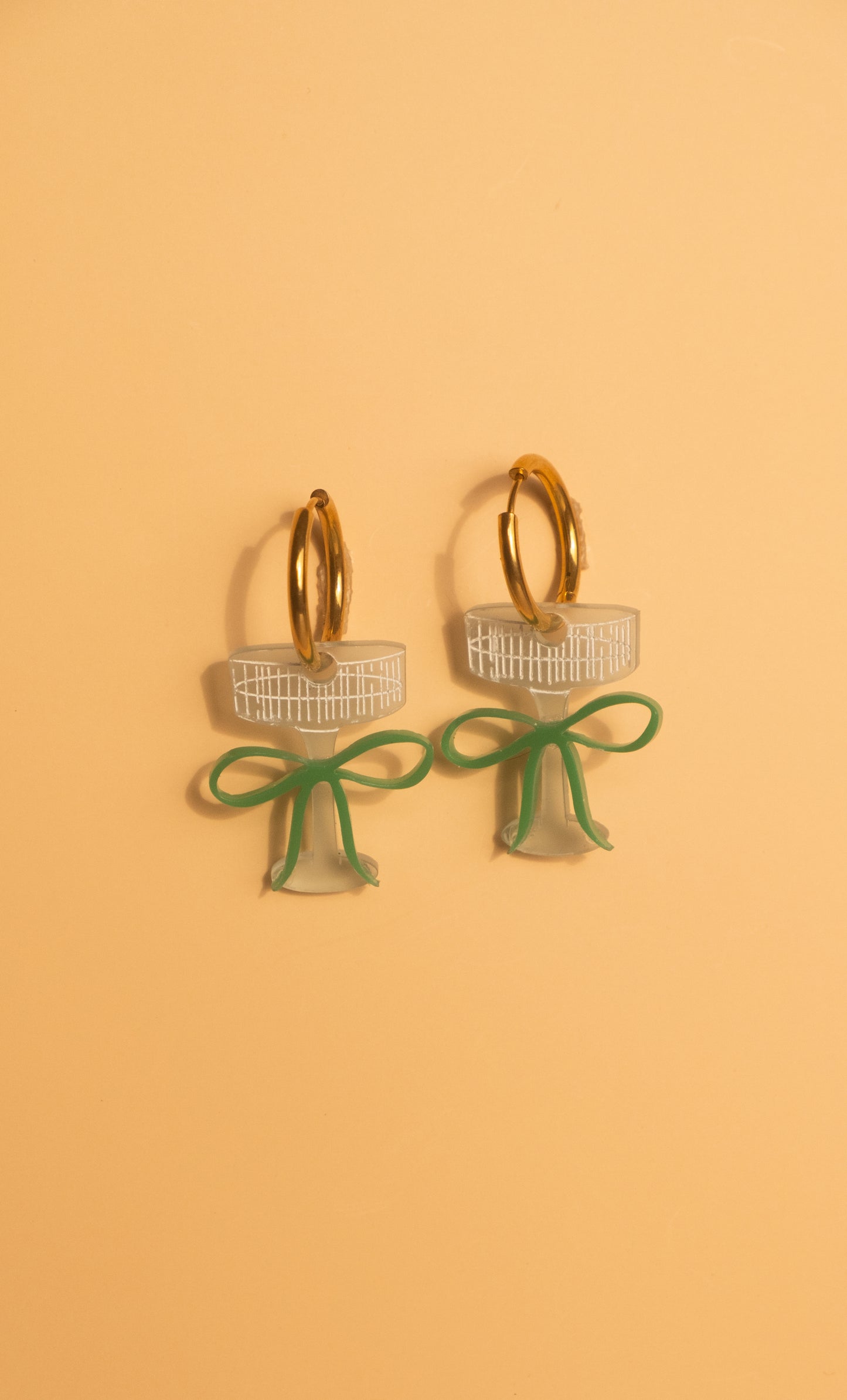 Green Bow Champagne Glass Hoop Earrings