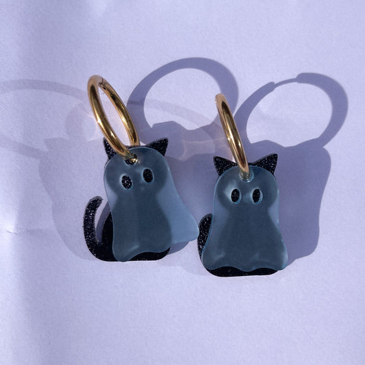 Ghost Cat Hoop Earrings