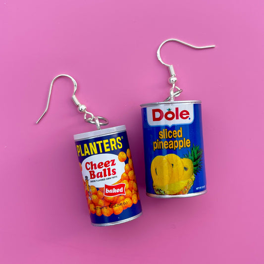 Retro Cheese Balls and Sliced Pineapple Can Earrings