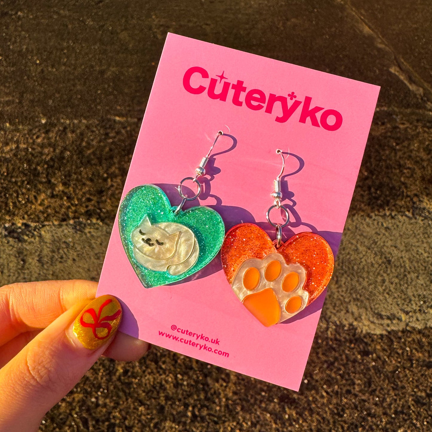 Kitten Love Heart Earrings