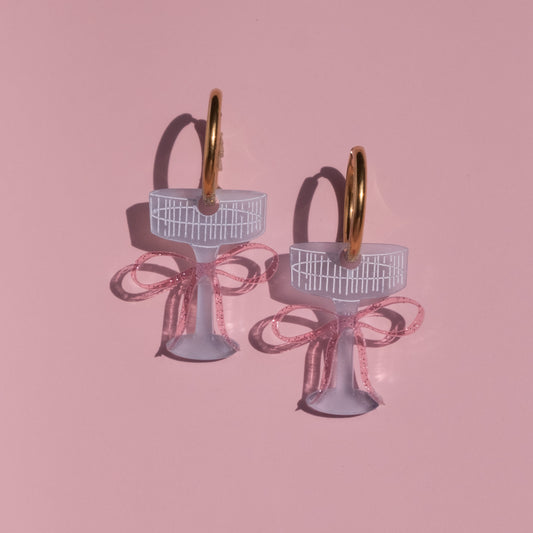 Pink Bow Champagne Glass Hoop Earrings