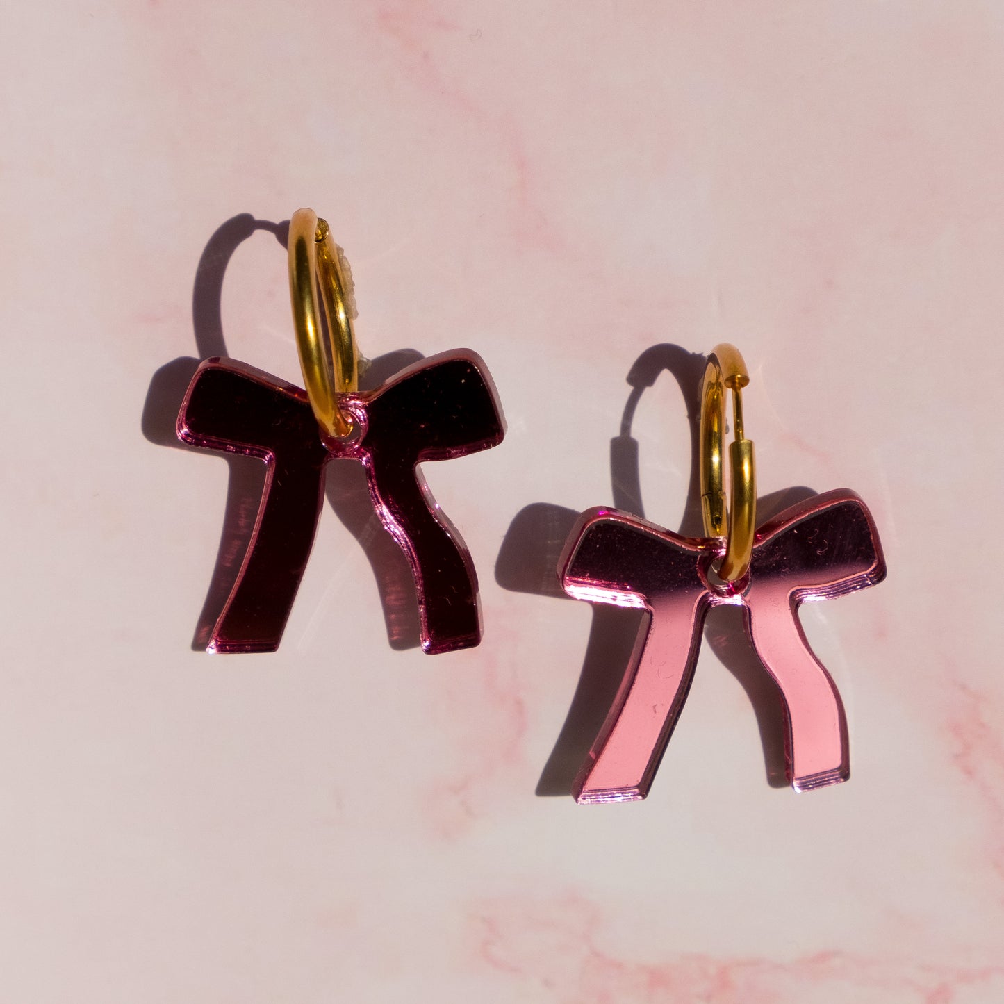 Reflective Pink Bow Hoop Earrings