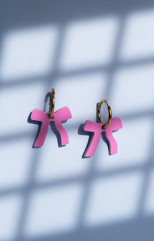 Pink Bow Hoop Earrings