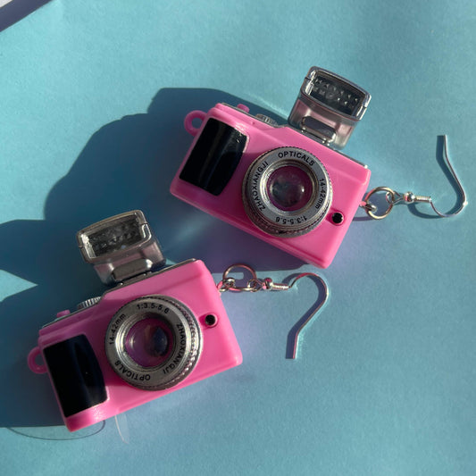 Pink Camera Earrings - Cuteryko