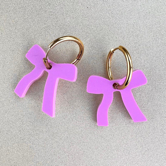 Pink Bow Hoop Earrings