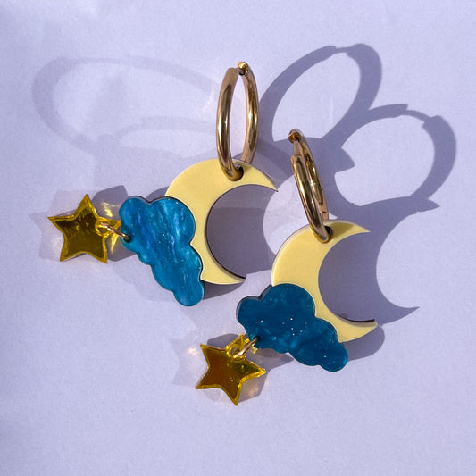 Star and Moon Hoop Earrings